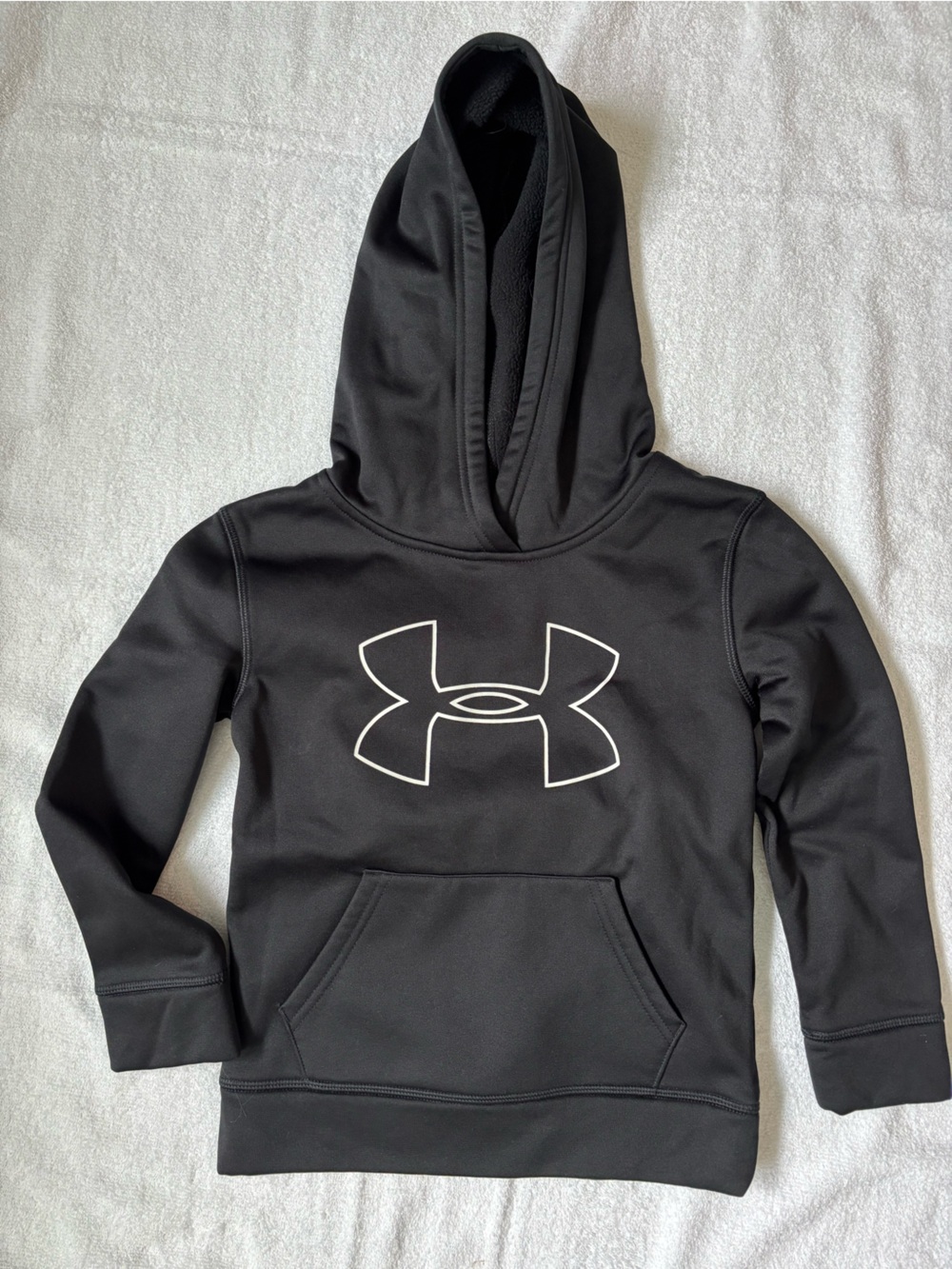 Under Armour Kids' Black Hoodie with White Logo Youth Small Sporty Sweatshirt